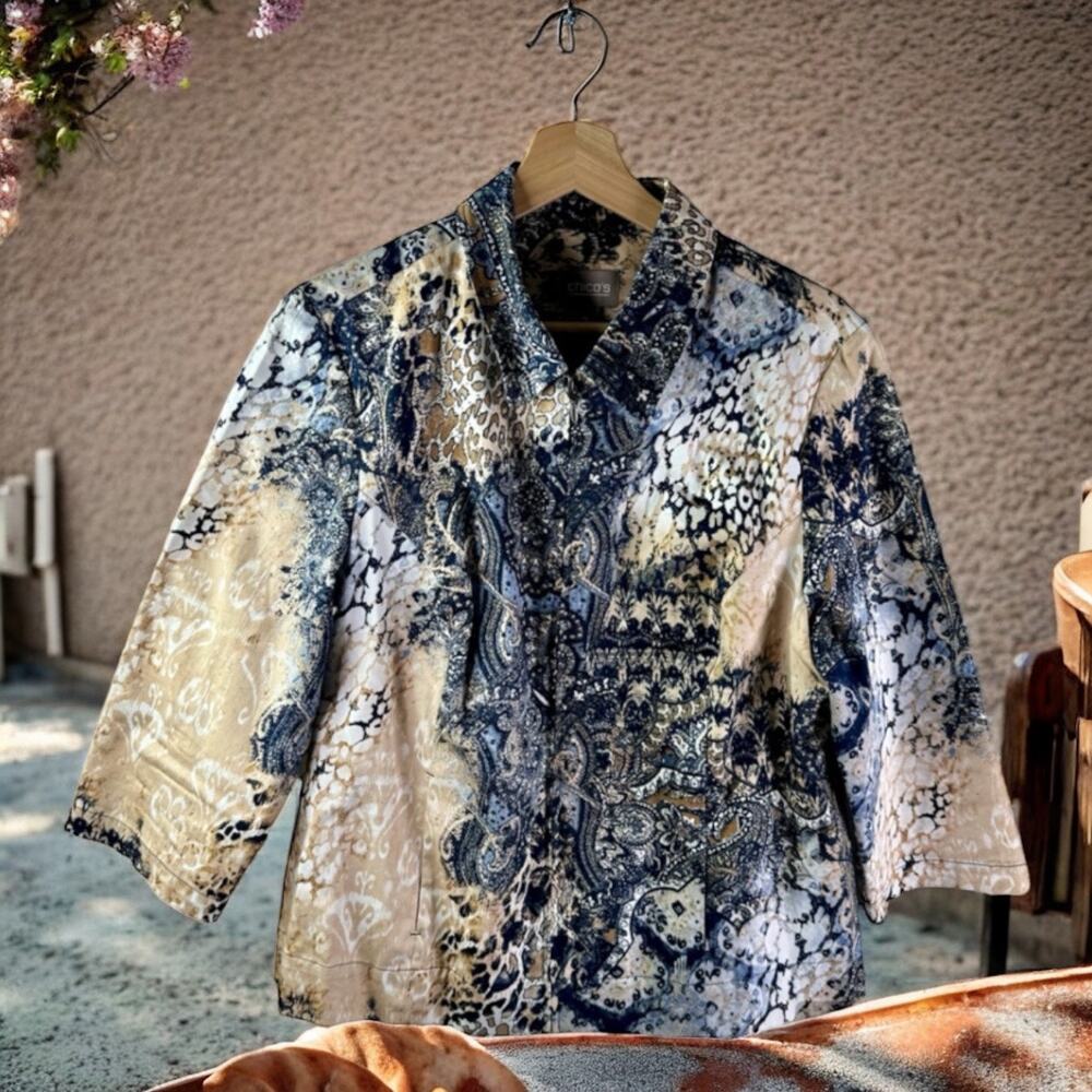 Chico's Women's Large (Vanity 2) Boho Lightweight 3/4 Sleeve Jacket Stretch